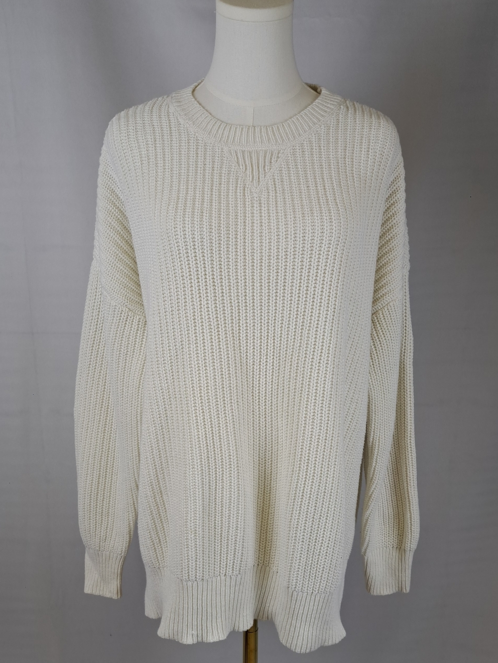 Aeropostale Ivory Oversized Chunky Cotton Blend Cable Knit Crewneck Sweater S